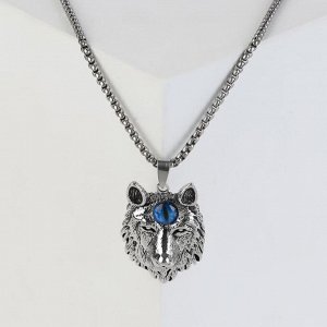 Кулон Кулон-амулет "Помпеи" волк и третий глаз, цвет синий в чернёном серебре, 70 см