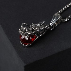 Кулон-амулет "Помпеи" дракон, цвет красный в чернёном серебре, 70 см