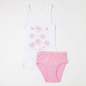 Комплект (майка, трусы) для девочки, цвет розовый/белый, рост 110 см