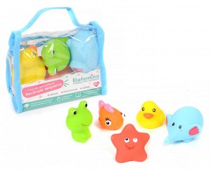 Набор игрушек для купания "Elefantino. Животные" (брызгалки), 5 штук в сумочке 15*6*13 см.
