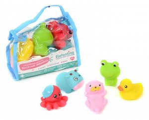 Набор игрушек для купания "Elefantino. Животные" (брызгалки), 5 штук в сумочке 15*6*13 см.