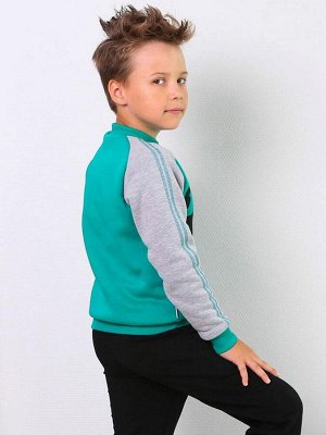 Джемпер Уютный джемпер из футера с начесом изумрудного цвета для мальчикас рукавами "реглан". Изделие выполнено из трикотажа премиального качества - ПЕНЬЕ, с содержанием хлопка более 80%. Цвет: Изумру