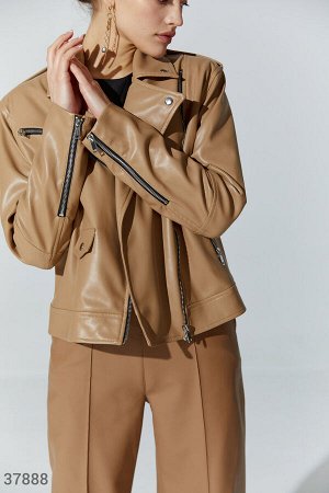 Gepur Бежевая куртка-косуха с молниями