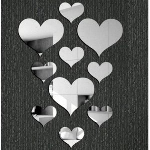 Декор настенный "Сердца", из акрила, зеркальный, 10 элементов, 9 х 10 см, 6 х 7 см