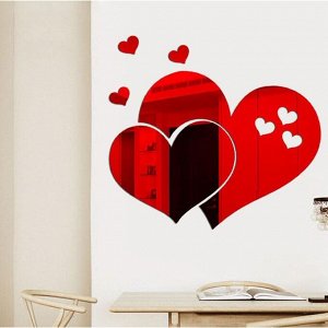 Декор настенный "Сердца", из акрила, зеркальный, 5 шт, 22 х 28.5 см, красный
