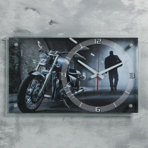 Часы-картина настенные, серия: Транспорт, "Мотоцикл в ночи", плавный ход, 35 х 60 см