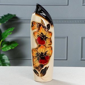 Ваза напольная "Мали", цветы, коричневая 45 см, керамика