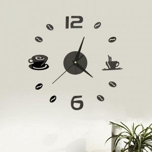 Часы-наклейка "Время кофе". d=50 см.  сек. стрелка 12 см. чёрные