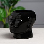 Ваза керамика настольная &quot;Голова африканки&quot;, черный, глянец, 16 см 1.4 л