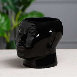 Ваза керамическая "Голова африканки", настольная, черный, глянец, 16 см 1.4 л