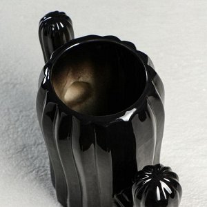 Ваза керамика настольная "Кактус", чёрная, 16 см