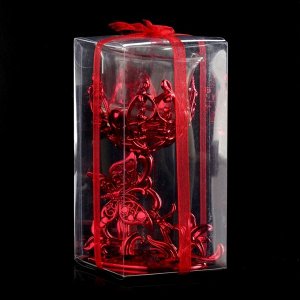 Подсвечник пластик, стекло "Бабочка" красный 12х7,5х6 см