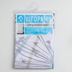 Штора для ванной комнаты Доляна «Укроп», 180x180 см, полиэстер, с люверсами, цвет белый