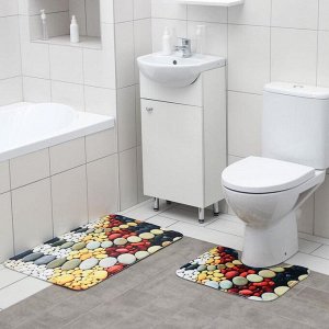 Набор ковриков для ванны и туалета Доляна «Галька цветная», 2 шт: 50?80, 50?40 см