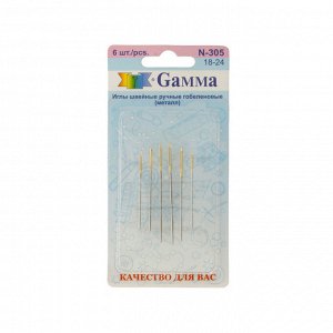 Иглы для шитья ручные "Gamma" N-305 гобеленовые №18-24 6 шт. в блистере острие закругл