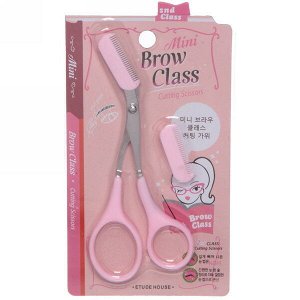 Ножницы с расчёской для коррекции бровей "Eyebrows", цвет розовый, 13*5,3см