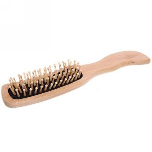 Расческа массажная деревянная, форма прямоугольная, ручка волна, деревянные зубья, 21см