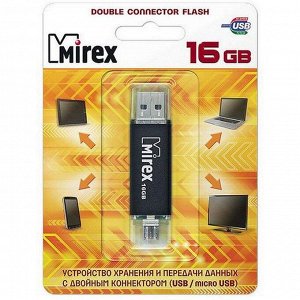 USB карта памяти 16ГБ Mirex Smart Black с двойным разьемом USB/microUSB