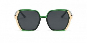 Женские солнцезащитные поляризованные очки в защитном чехле, зеленая оправа с золотым элементом сбоку,  зеленые дужки