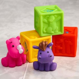 Набор резиновых игрушек для игры в ванной «Кубики и зверята 2», 5 шт.