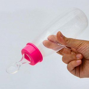 Бутылочка для кормления с ложкой, 240 мл, цвет розовый