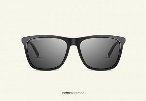 Мужские солнцезащитные очки вайфарер в защитном чехле с надписью &quot;Veithdia&quot;, темно-серая линза, черная оправа, черные дужки и заушники