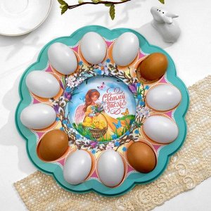 Пасхальная подставка на 12 яиц и кулич «Ангел с цыплятами»