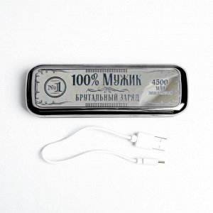 Портативный аккумулятор «100% мужик», 4500 mAh, 3,5 х 13 см