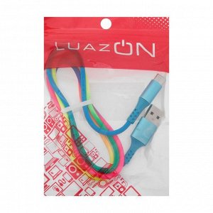 Кабель LuazON, Type-C - USB, 2 A, 1 м, оплётка нейлон, разноцветный