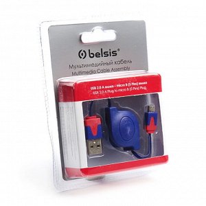 Кабель-рулетка Belsis BGL1183, micro USB - USB, 1 А, 1 м, синий