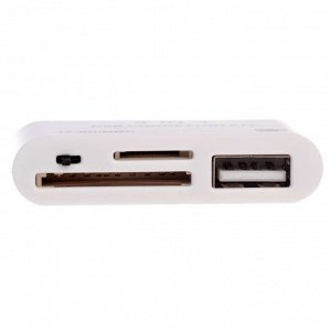 Картридер-OTG LuazON LNCR-100, адаптер micro USB, разъемы USB, microSD, SD, белый