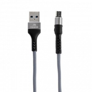 Кабель Maverick Textile & Metall C4, microUSB - USB, 3 А, 1.2 м, текстил. оплетка, серый