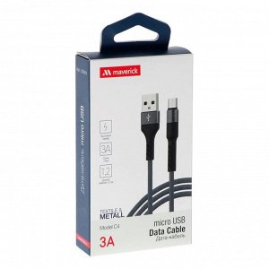 Кабель Maverick Textile & Metall C4, microUSB - USB, 3 А, 1.2 м, текстил. оплетка, серый