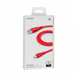 Кабель Deppa Ceramic, micro USB - USB, 2 А, 1м, красный