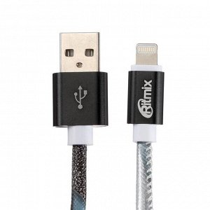 Кабель Ritmix RCC-422, Lightning - USB, 2 А, оплётка экокожа, 1 м