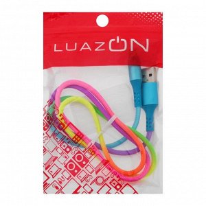 Кабель LuazON, microUSB - USB, 2 A, 1 м, оплётка нейлон, разноцветный