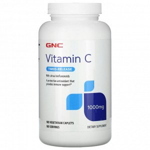 GNC, Витамин C с цитрусовыми биофлавоноидами, с замедленным высвобождением, 1000 мг, 180 вегетарианских капсул