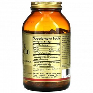 Solgar, Витамин Е природного происхождения, 268 мг (400 МЕ), 250 мягких желатиновых капсул