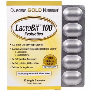 California Gold Nutrition, LactoBif, пробиотики, 100 млрд КОЕ, 30 растительных капсул