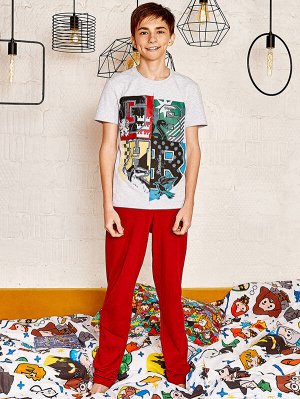 Комплект фуфайка (футболка), брюки муж Crazy Getup by Juno "Гарри Поттер" AW20BJ0612 серый меланж/бордовый