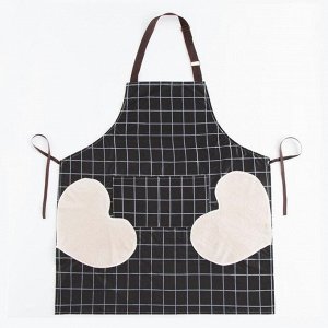 Фартук «Доляна» с карманами, в клетку, чёрный, 70x65 см, 100% п/э