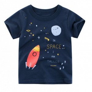 Футболка детская, принт "Ракета", надпись "Space", цвет темно-синий