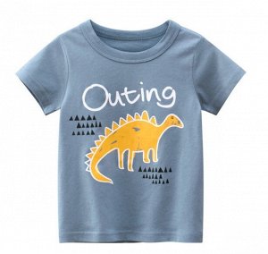 Футболка детская, принт "Динозавр", надпись "Outing", цвет серо-голубой