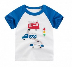 Футболка детская, принт "Автомобили на дороге", цвет белый/синий