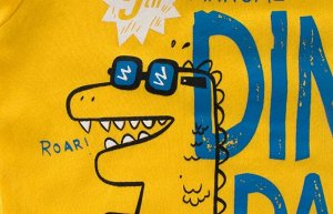 Футболка детская, принт "Динозавр в очках", надпись "Dino Dash", цвет желтый