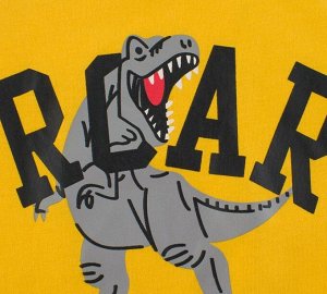 Футболка детская, принт "Динозавр", надпись "ROAR", цвет желтый