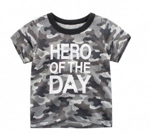 Футболка детская, принт военный, надпись "Hero of the day", цвет серый