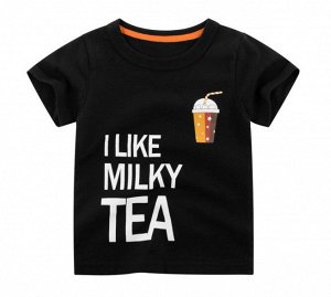 Футболка детская, надпись "I like milky tea", цвет черный