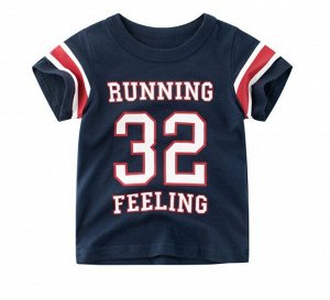 Футболка детская, надпись "running 32 feeling", цвет темно-синий
