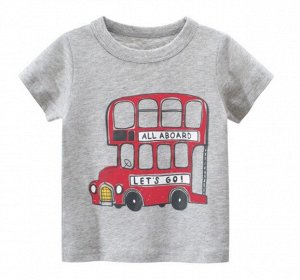 Футболка детская, принт "Двухэтажный автобус", цвет серый